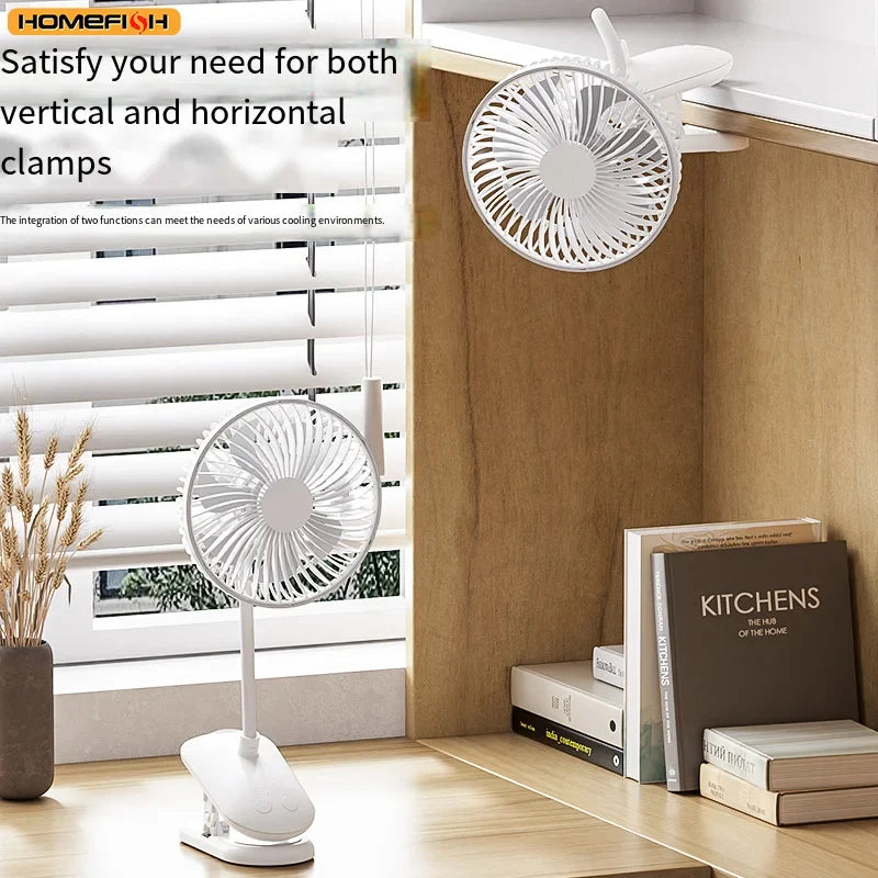 HOMEFISH Clip-On Portable Fan | 3600mAh, 720° Rotation