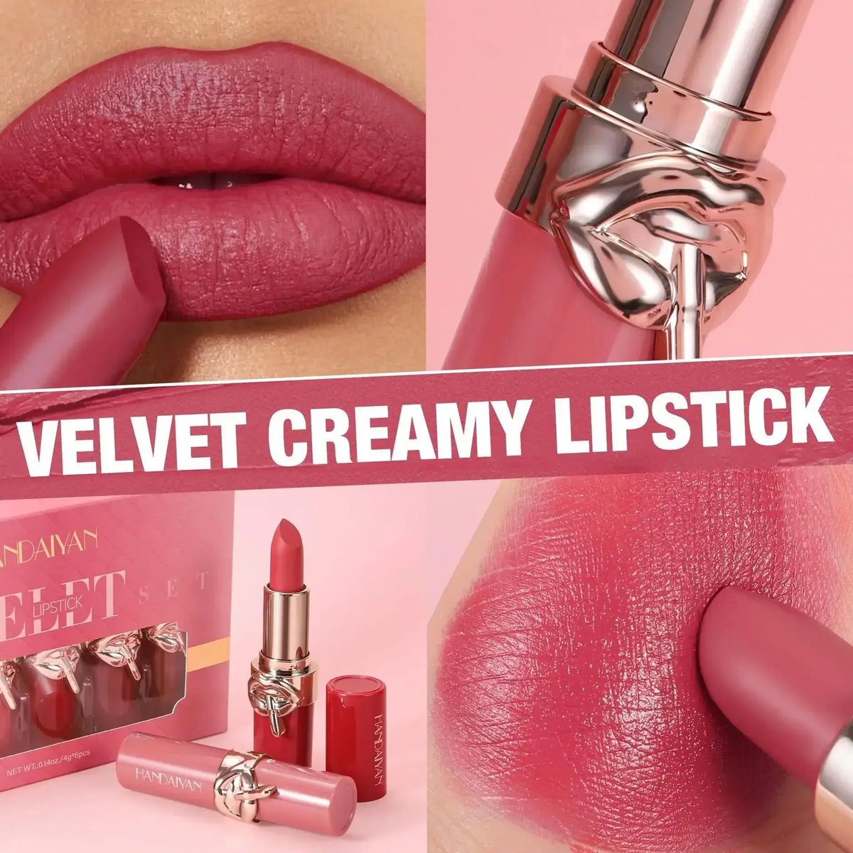 HANDAIYAN Velvet Matte Lipstick Set – 6pc Waterproof High Pigment