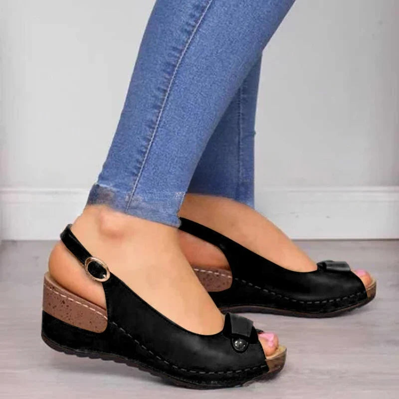 Women's Chunky Wedge Sandals – Open Toe Buckle Platform Shoes