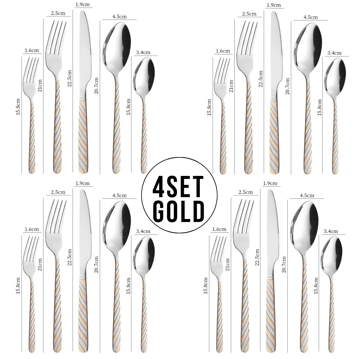 20-Piece Golden Stainless Steel Flatware Set – Knife Fork Spoon