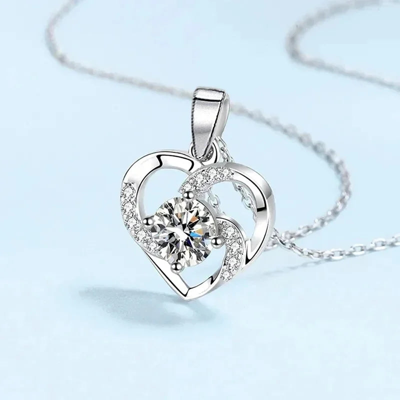 Huitan Crystal Heart Pendant Necklace | Cubic Zirconia Silver