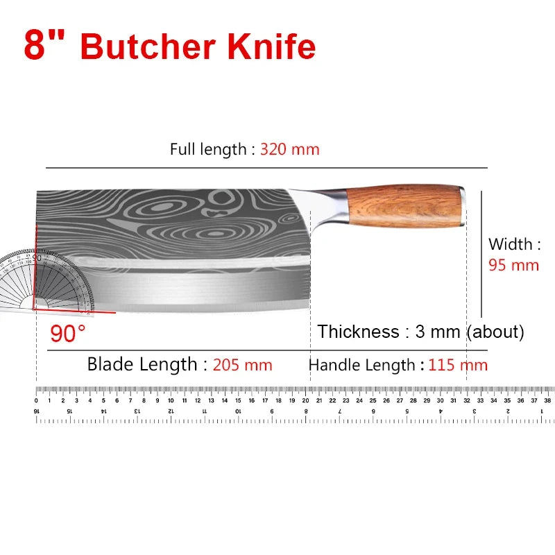 InLeung Damascus Cleaver Knife – Sharp Wood Handle Chef Knife