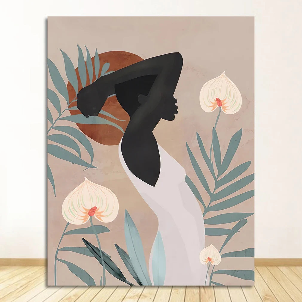 Scandinavian Vintage Girl Canvas Wall Art | Geometric Abstract Print