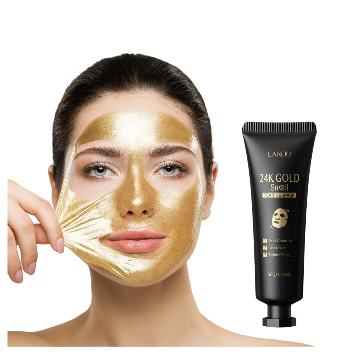 LAIKOU 24K Gold Snail Peel-Off Face Mask – Deep Cleanse 50g