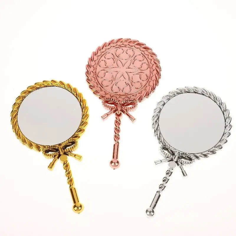 Portable Vintage Handheld Makeup Mirror Hand Hold Round Cosmetic