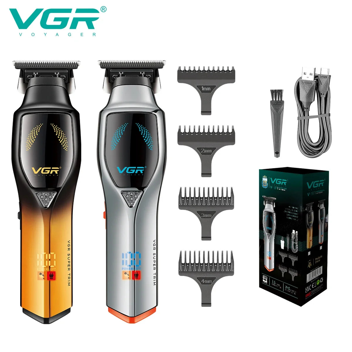 VGR V-187 Cordless Hair Clipper | LED Display, USB Charging