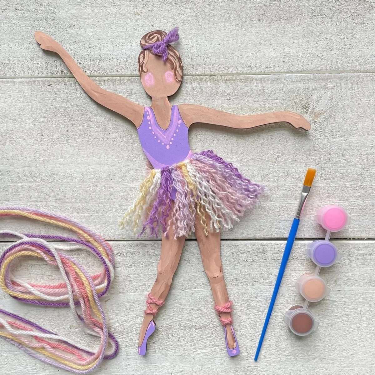 Ballerina Self-Portrait Wood Craft Kit – Paint & Yarn Included