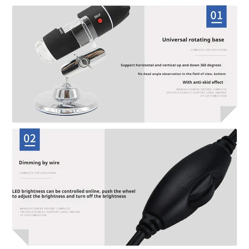 USB Digital Microscope 500X–1600X | 8-LED & Measurement Tool