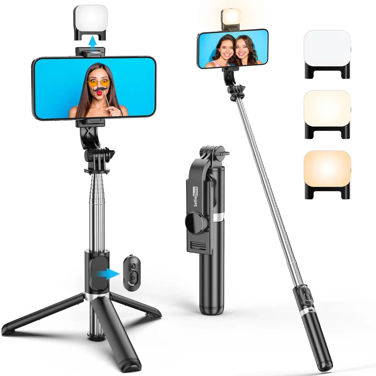 Selfie Stick Tripod with Ring Light & Bluetooth Remote – 70CM