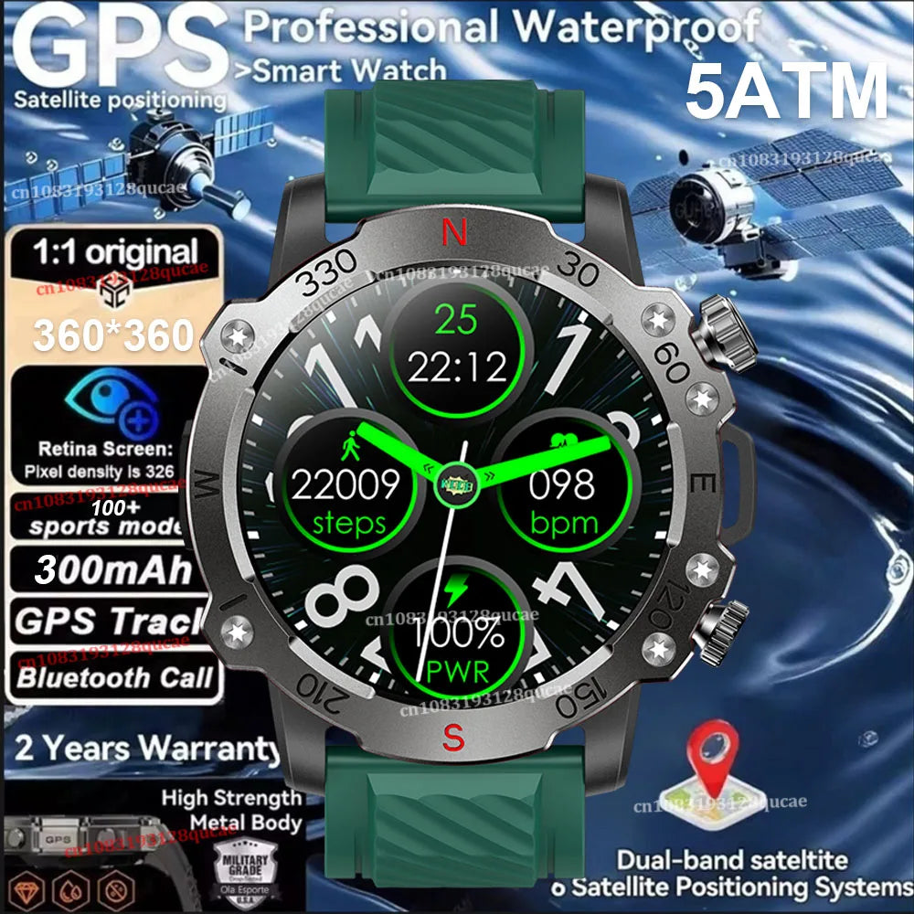 Dual-band GPS Military Smart Watch 5ATM Water-resistant 300mAh