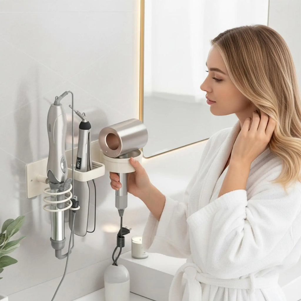 Wall-Mounted Hair Dryer & Curling Iron Organizer Holder