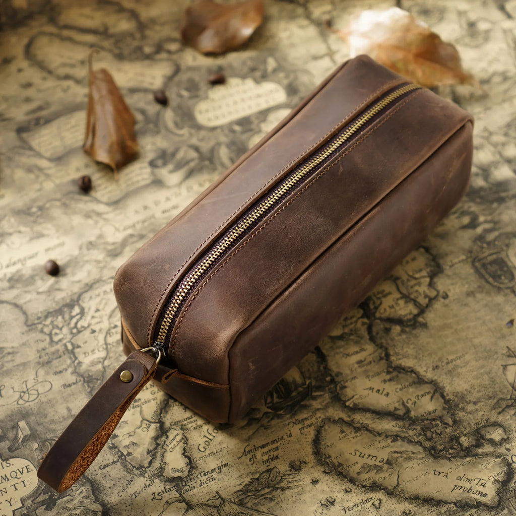 Handmade Full Grain Cowhide Leather Pencil Case & Storage Bag