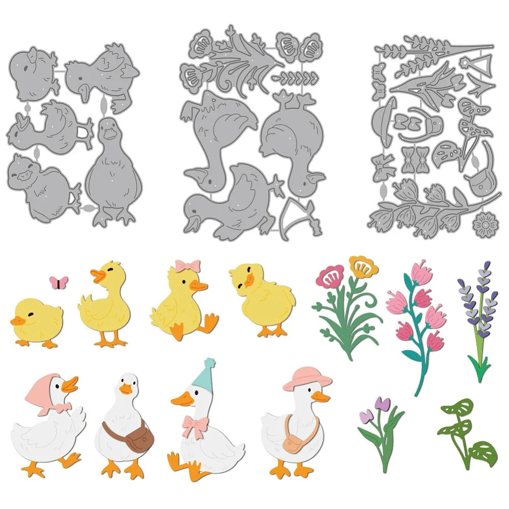 Flower & Duck Carbon Steel Cutting Dies – 3pc DIY Craft Set