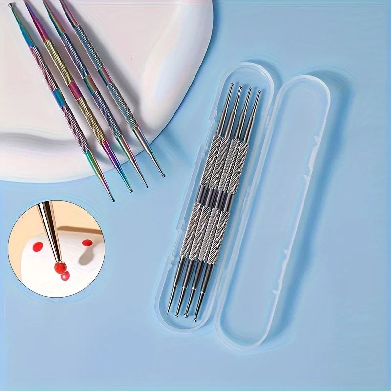 Dual-End Stainless Steel Nail Dotting & Rhinestone Pen Set