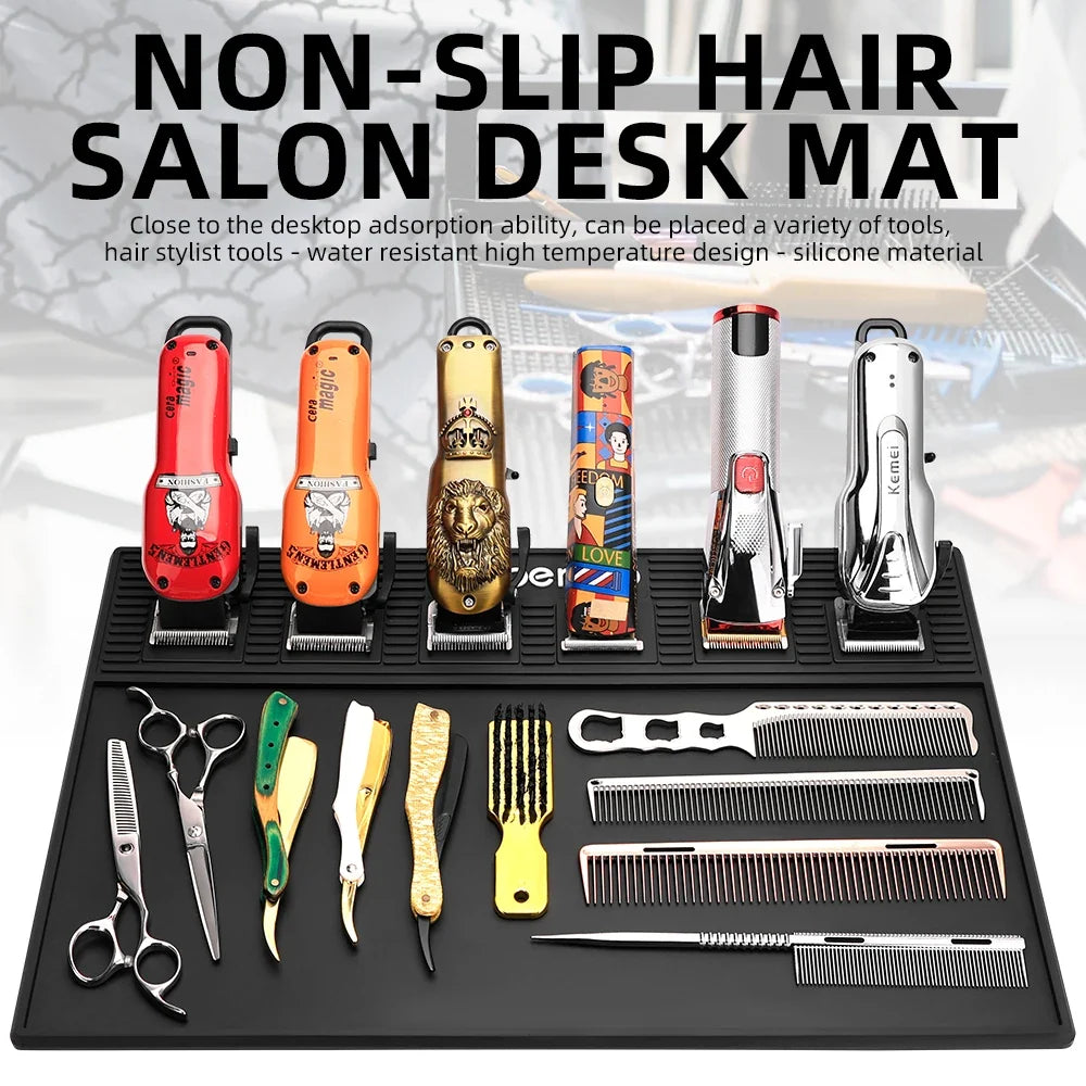 Magnetic Barber Tool Storage Mat – 3/6 Grid Rubber Tray