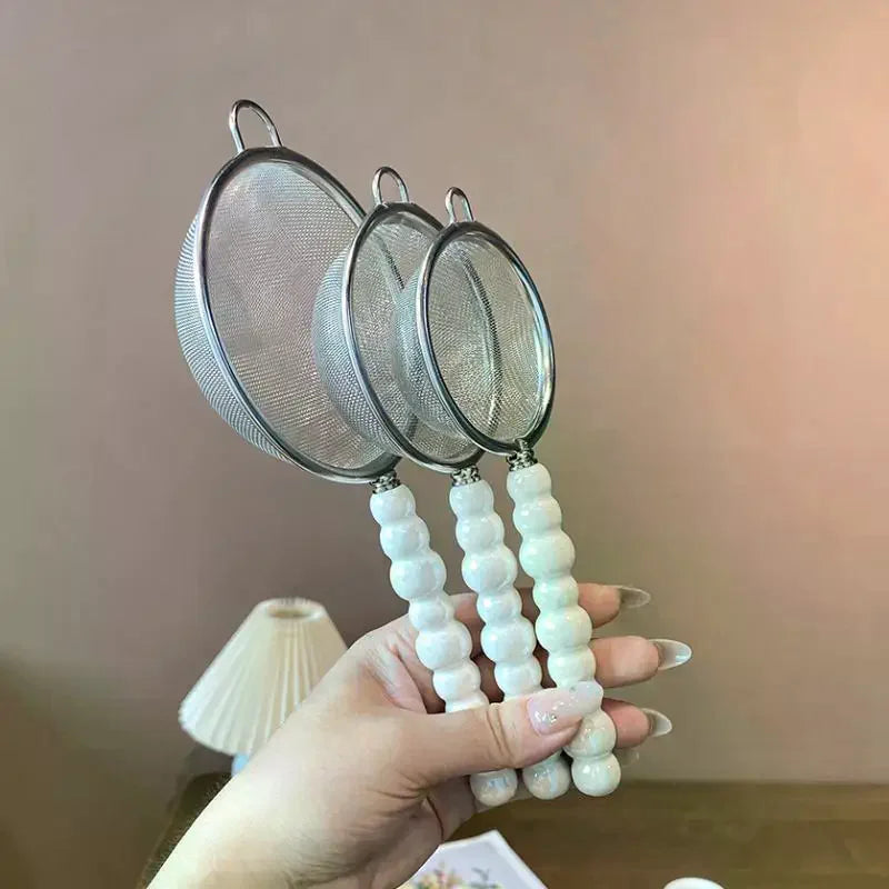Tea Strainer with Pearl Ceramic Handle – Fine Mesh Sieve