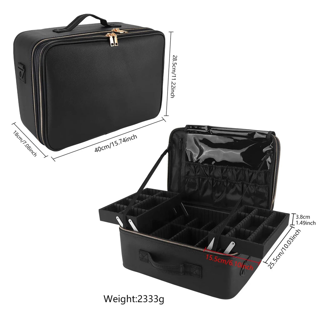 PU Leather Makeup Organizer Bag with Strap | Travel Brush Case