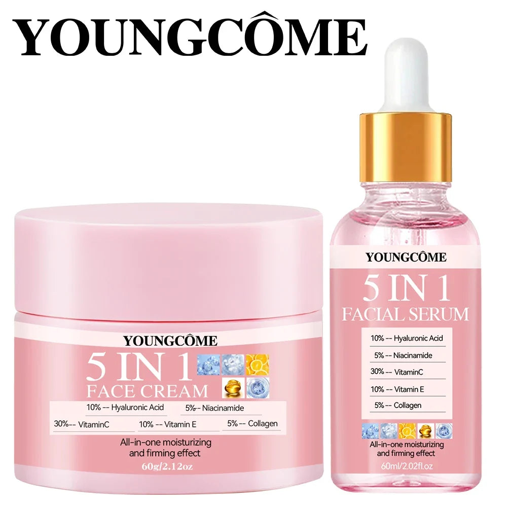 YOUNGCOME 5-in-1 Hyaluronic Acid Face Serum & Cream Set