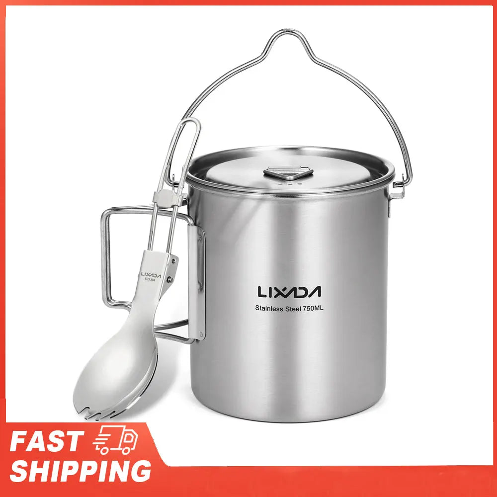 Lixada Outdoor Stainless Steel Water Cup Mug Foldable Handles Lid