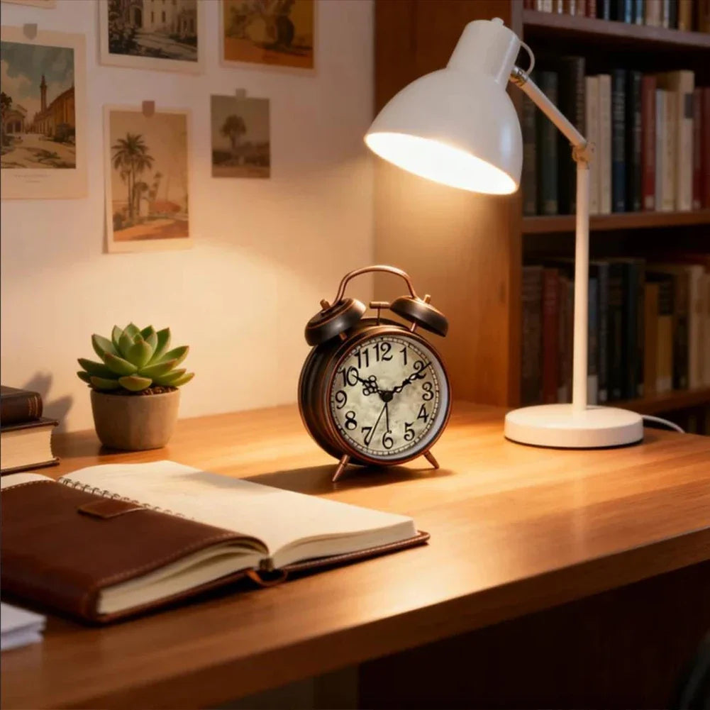 Antique Copper Twin-Bell Alarm Clock | Retro Silent Desk Clock
