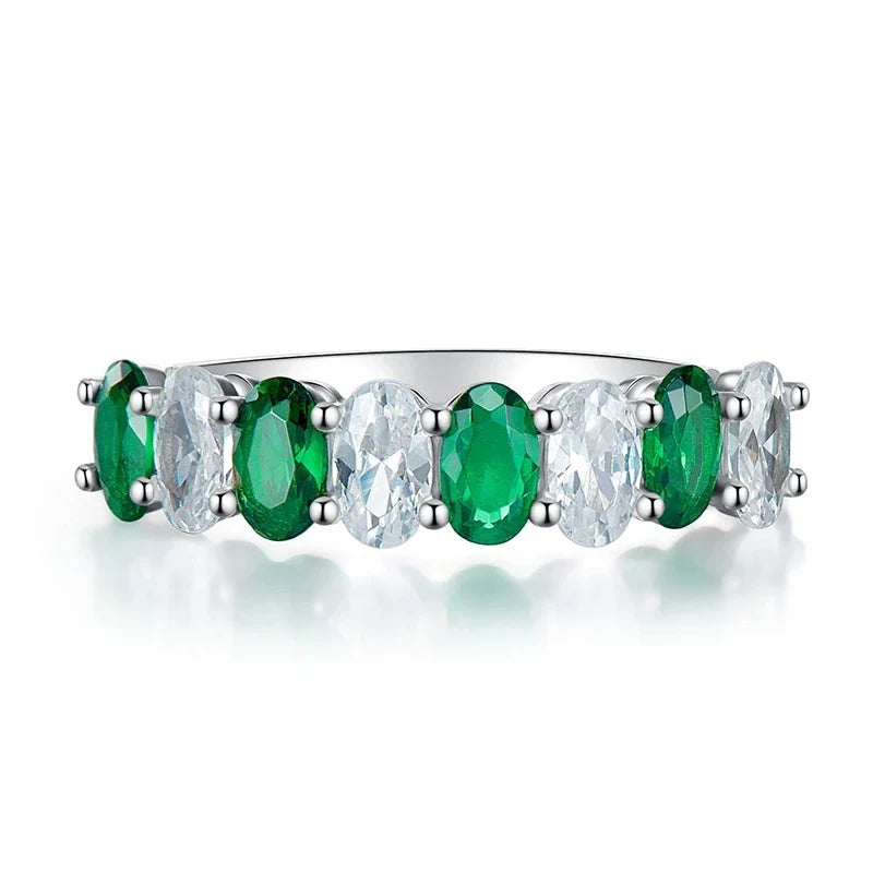 Huitan Oval Cubic Zirconia Ring for Women – Green & White CZ