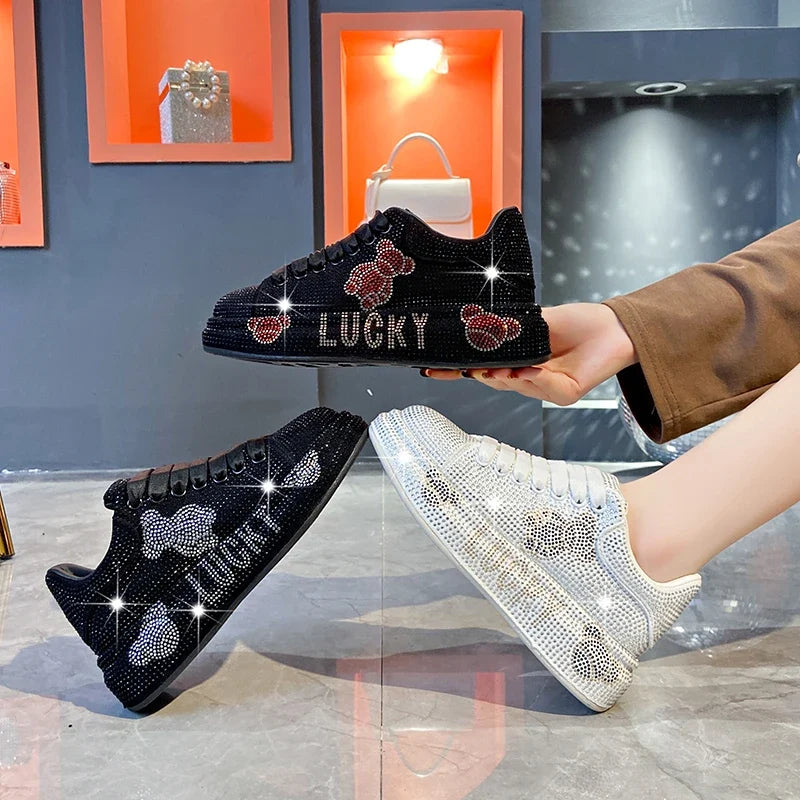 Women's Rhinestone Platform Sneakers – Glam Lace-Up Trainers