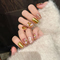 3D Gold Snake Press-On Nails | Cat Eye Short False Nail Tips