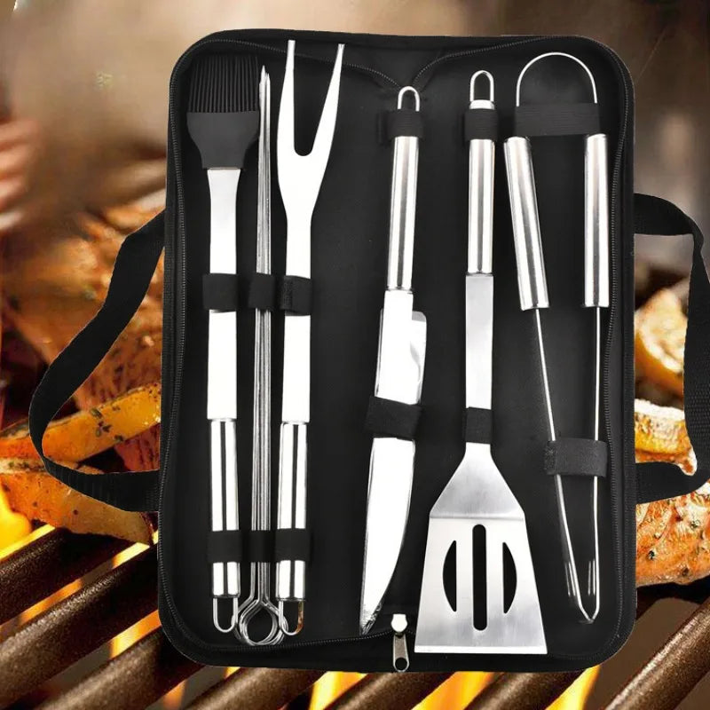 Stainless Steel BBQ Tool Set – 6–8 Pc Outdoor Grill Kit