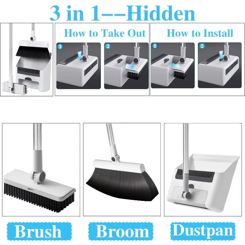 3-in-1 Broom & Dustpan Set – Long Handle Floor Cleaning Kit