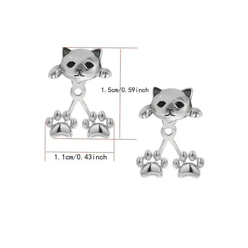 Vintage Silver Cat Paw Earrings – Cute Animal Dangle Jewelry
