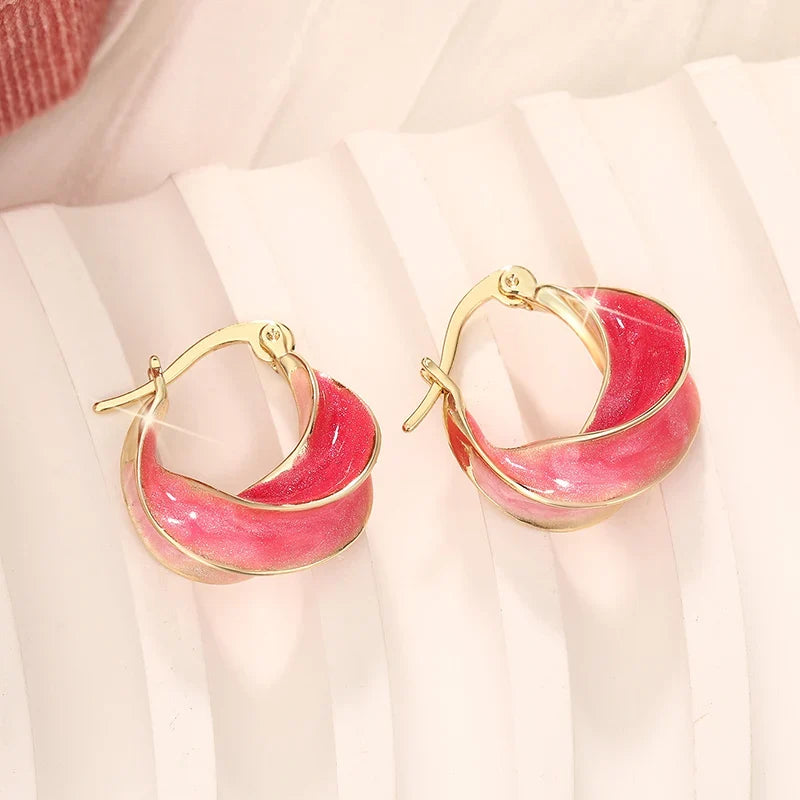 Huitan Wave Enamel Hoop Earrings – Red & Blue Fashion Jewelry