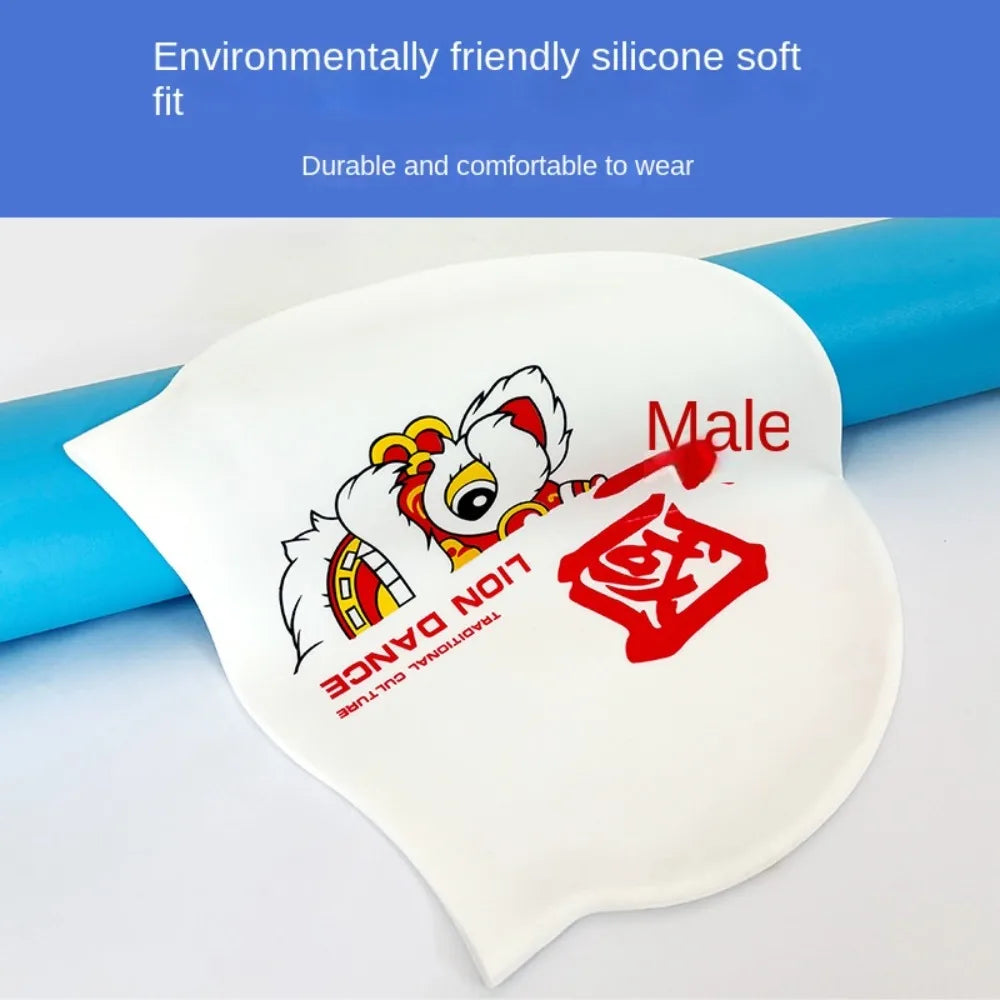 Lion Dance Waterproof Silicone Swimming Cap – Adult Long Hair
