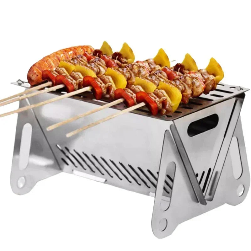 Wood Burning Camp Stove Picnic BBQ Cooker Stainless Steel Folding