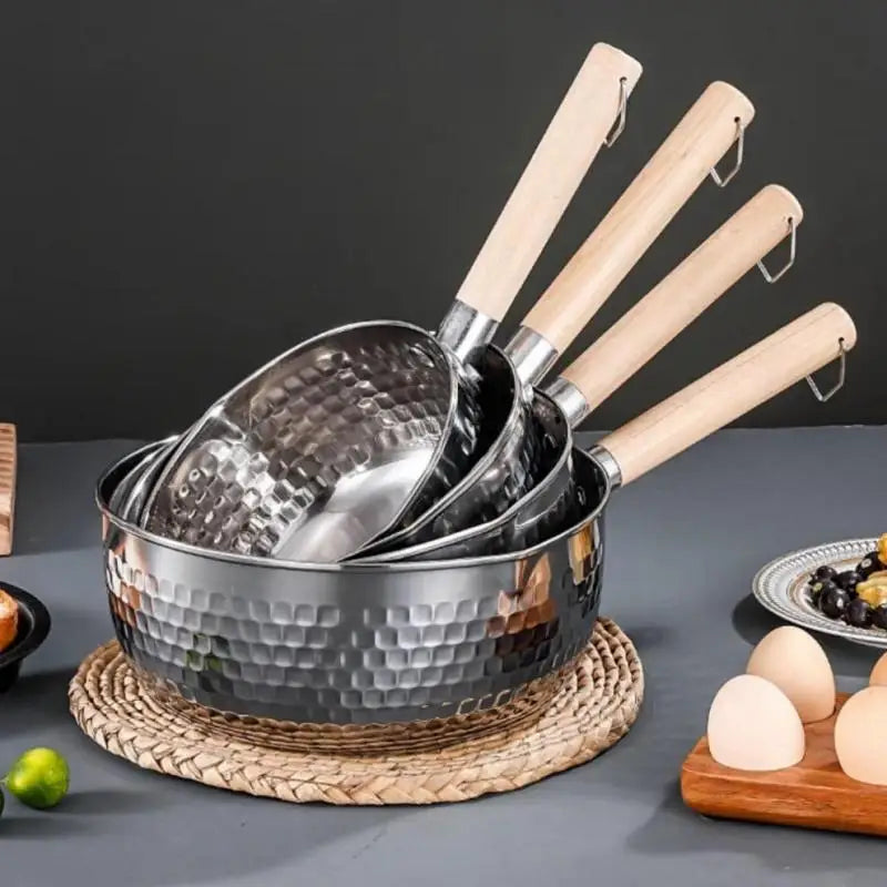 Stainless Steel Yukihira Saucepan | Wood Handle Non-Stick Pot