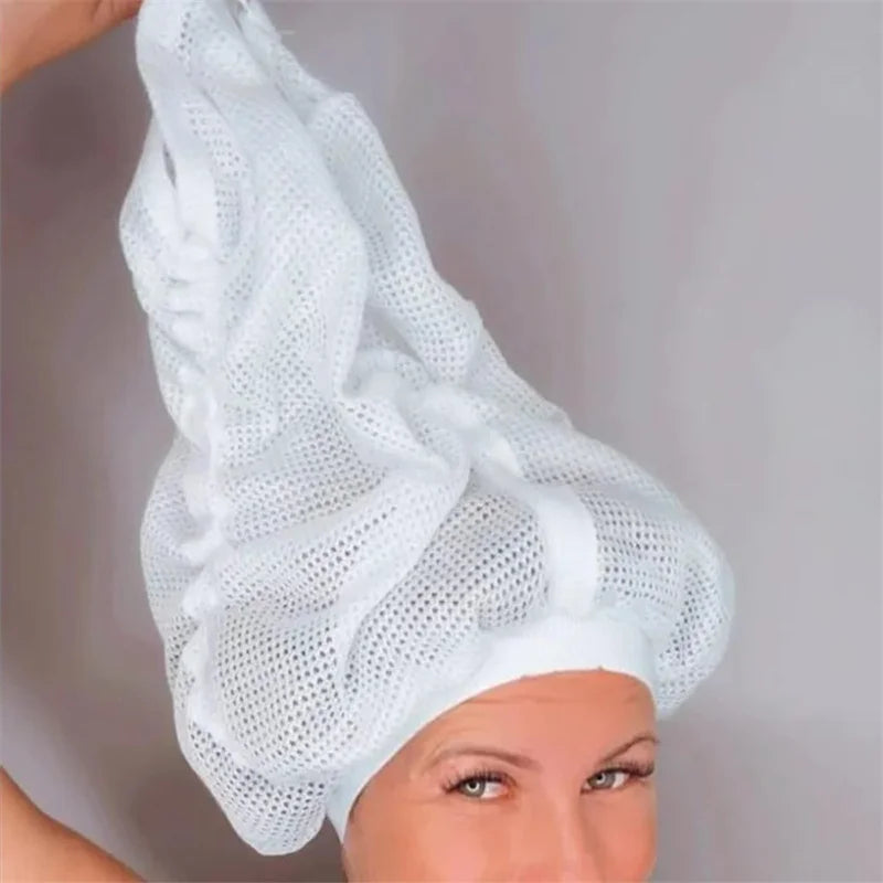 Drawstring Net Plopping Cap | Curly Hair Drying Bonnet