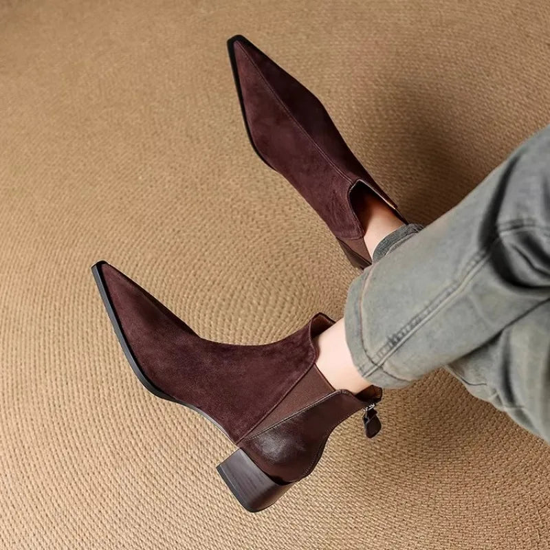 Women's Elegant Ankle Boots – Square Heel & Back Zip