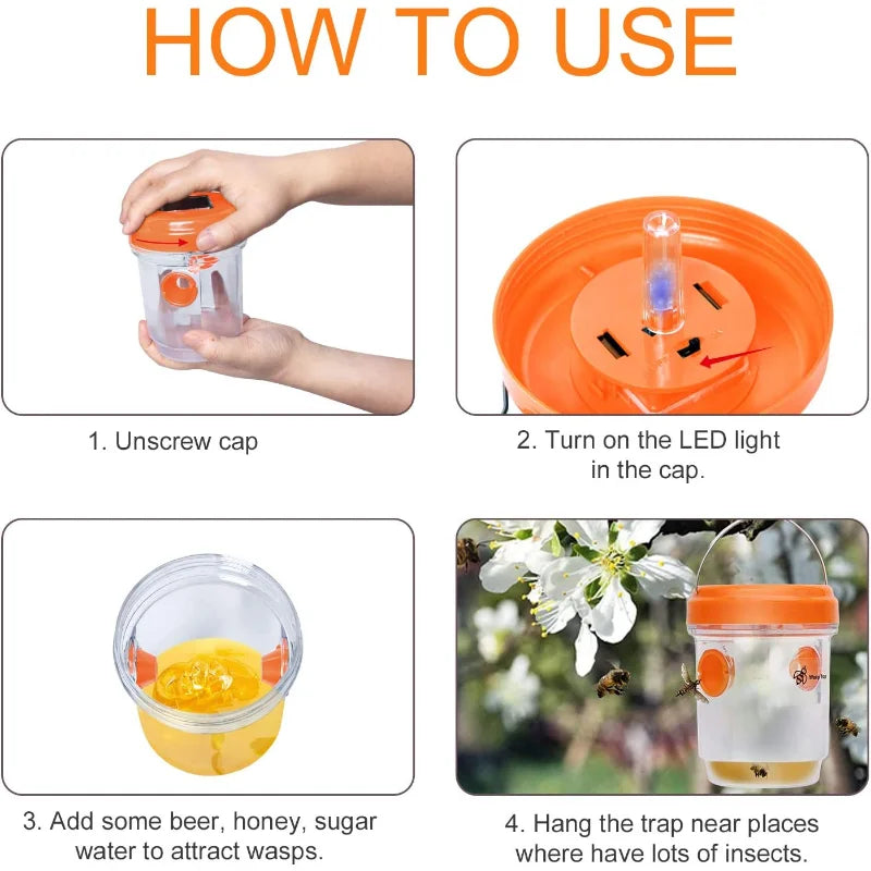 Solar Wasp Trap UV LED Light | Reusable Yellow Jacket Catcher