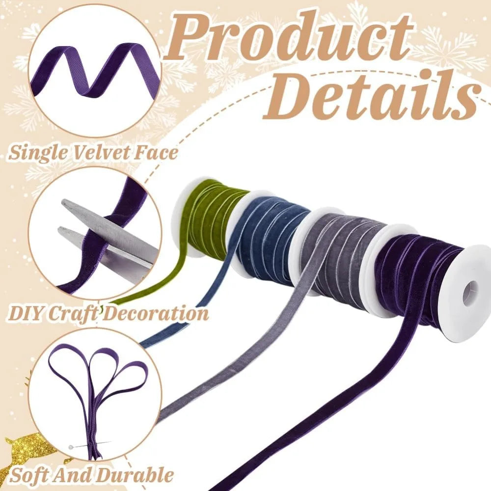 40 Yards Velvet Ribbon Set – 4 Colors 3/8 Inch with Spools