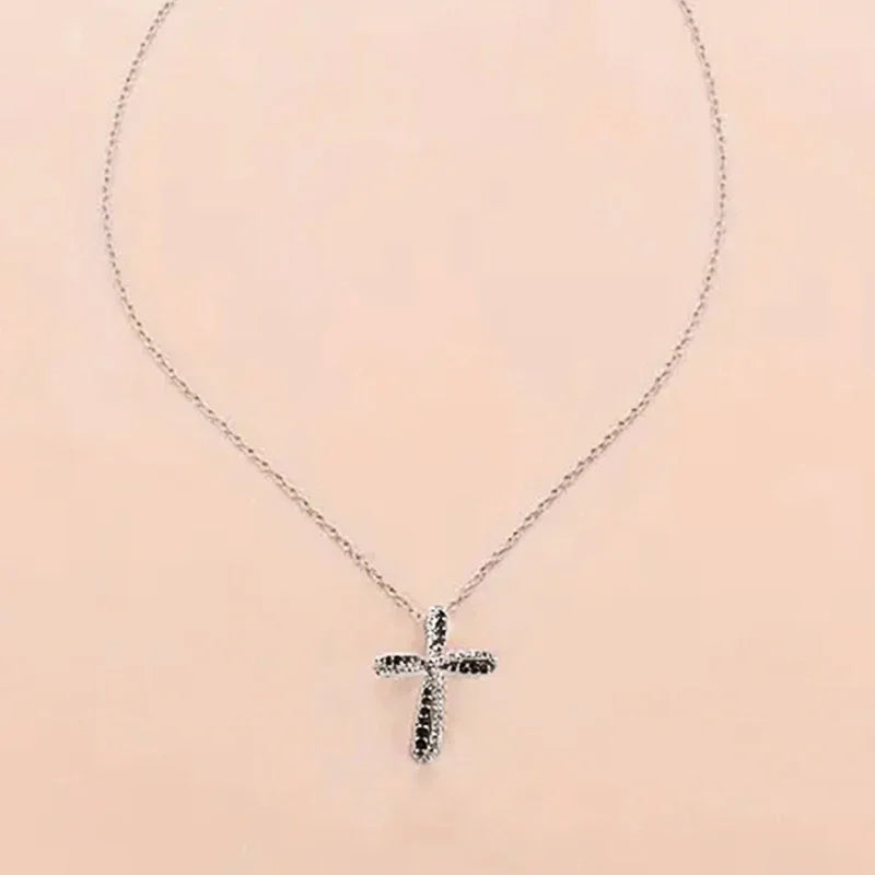 Huitan Cross Pendant Necklace – Black & White Cubic Zirconia
