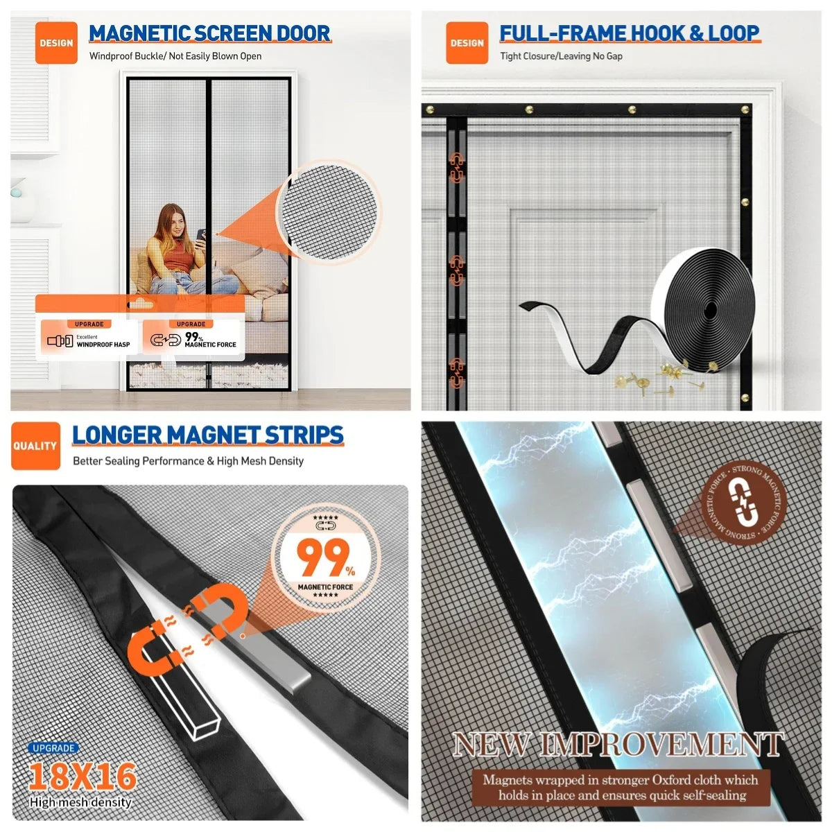 Magnetic Door Screen Curtain 100x210cm | Auto-Close Bug Net