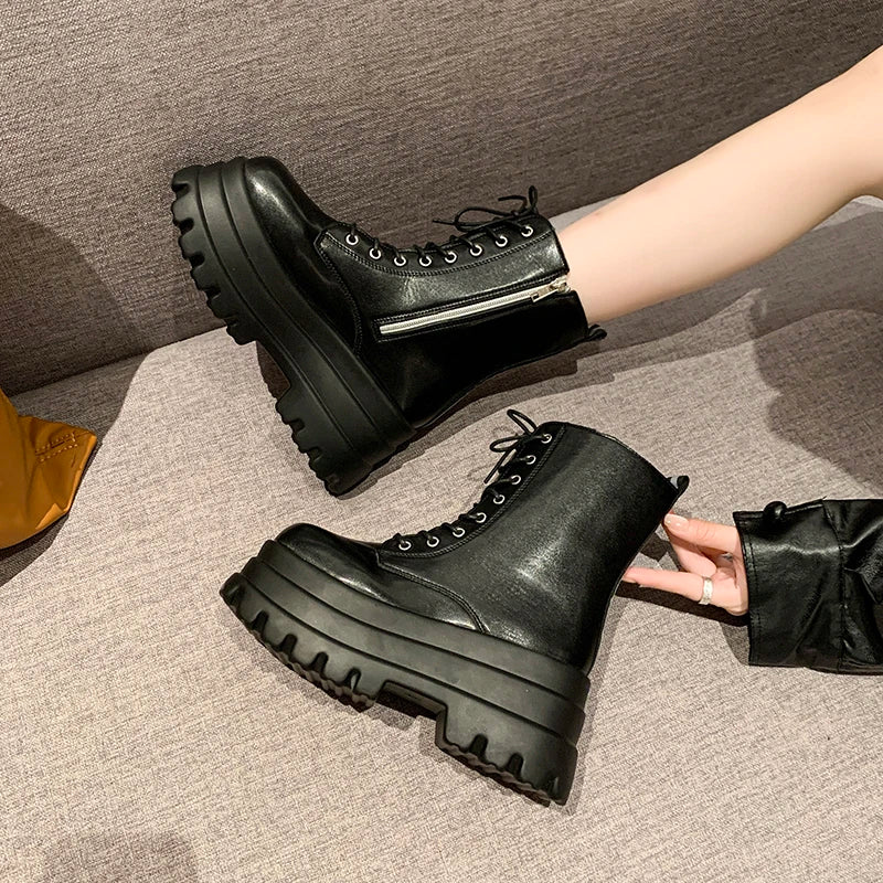 Women's Punk Gothic Platform Ankle Boots – Side Zip, Thick Sole
