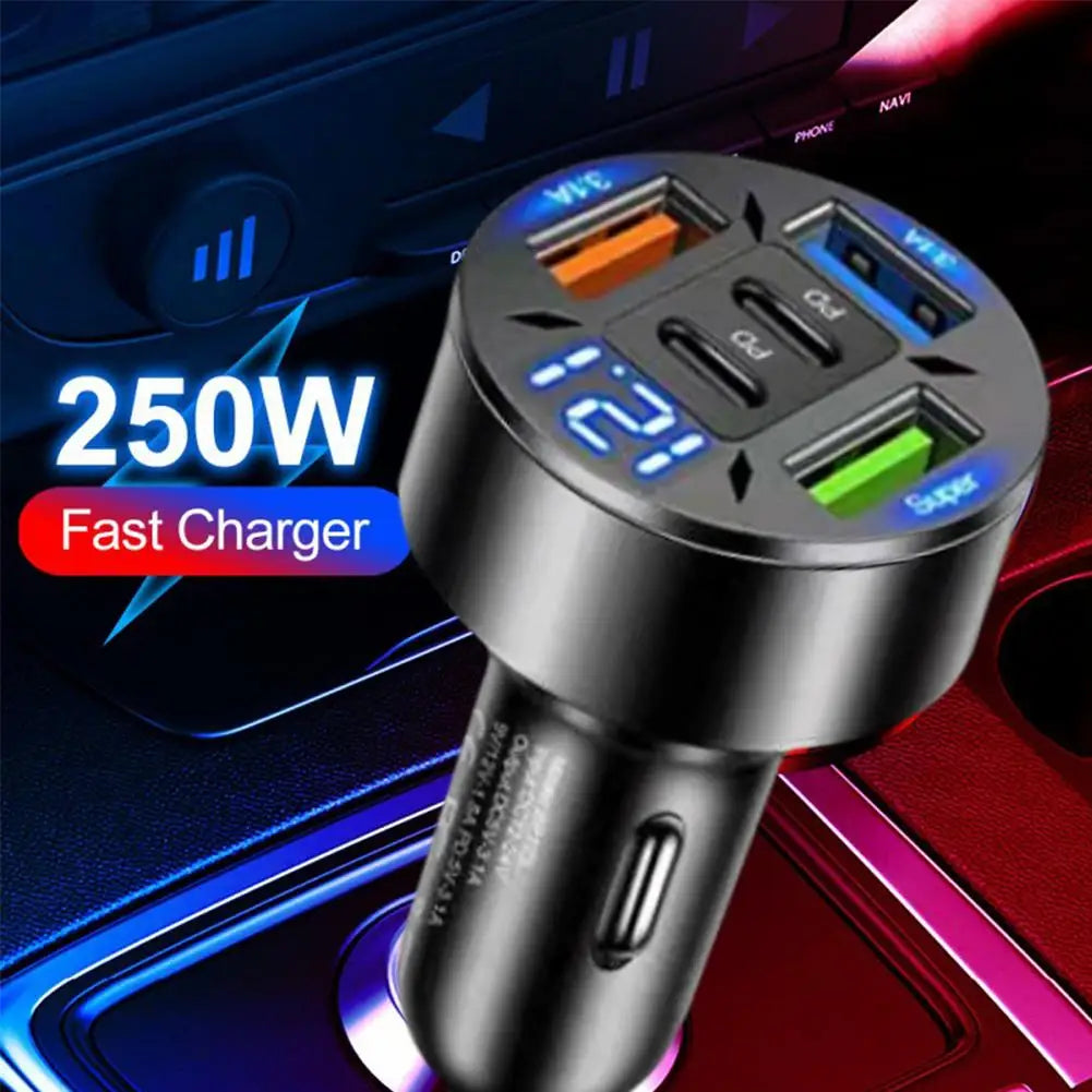 250W 5 Ports Car Charger Fast Charging 2PD QC3 0 3USB C Phone Adapter