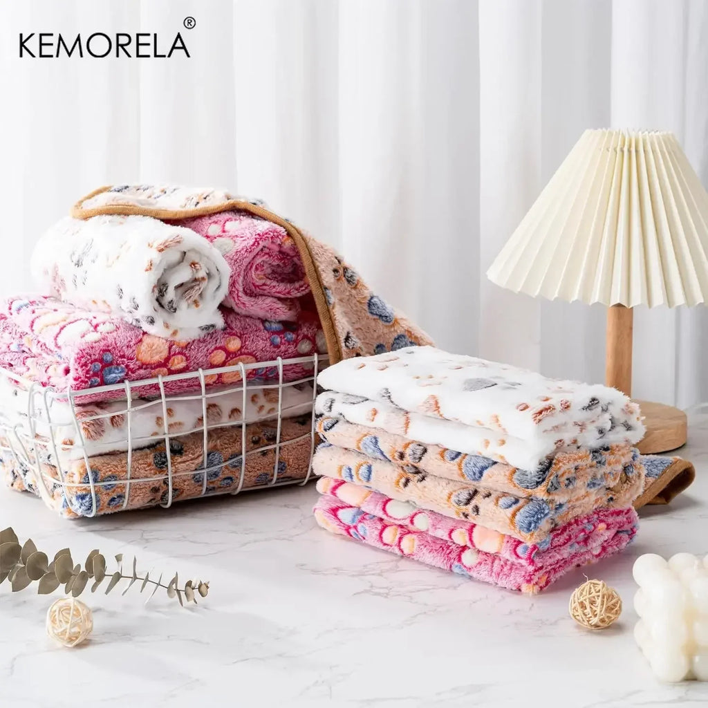 KEMORELA 3-Pack Flannel Paw Print Pet Blanket – Cats & Dogs