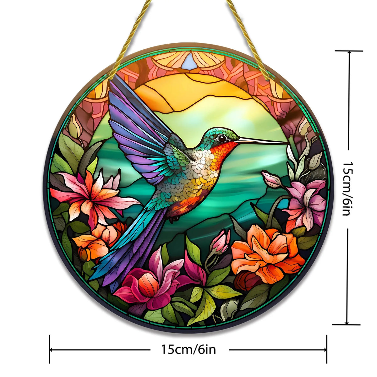 Acrylic Painted Hummingbird Pendant Bird Floral Pattern Suncatcher