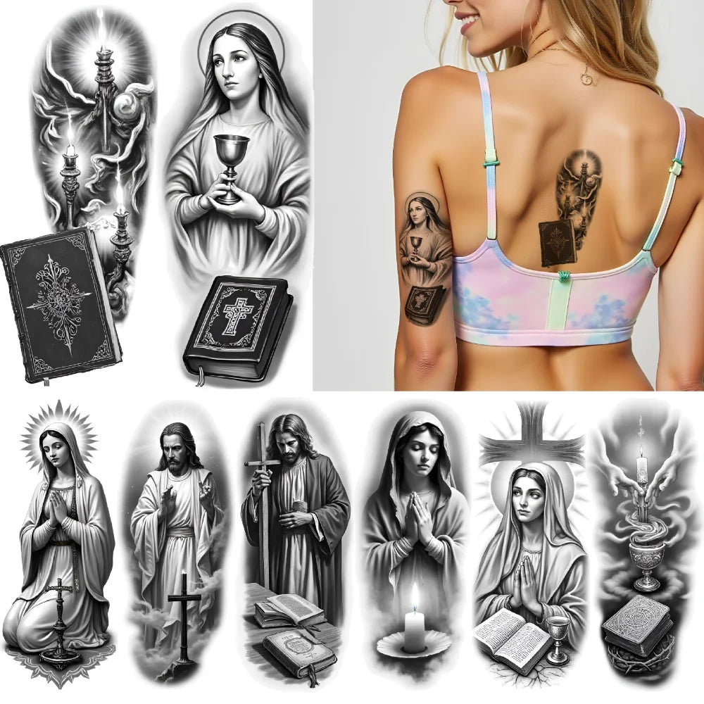 3-Pack Waterproof Temporary Tattoos – Cross & Praying Figures