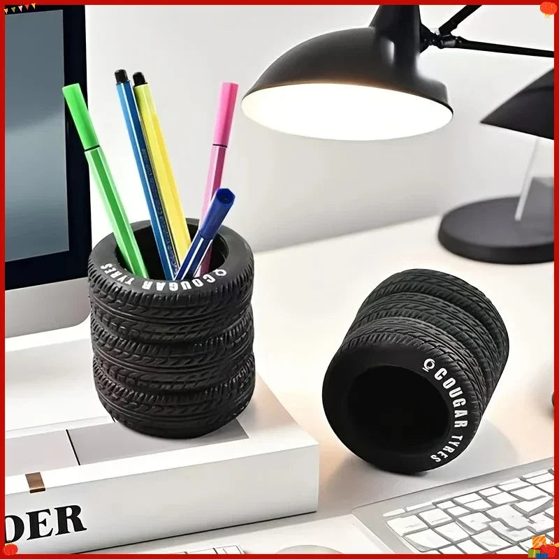 Car Tire Shaped Pen Holder – Novelty Desk Organizer & Pencil Cup