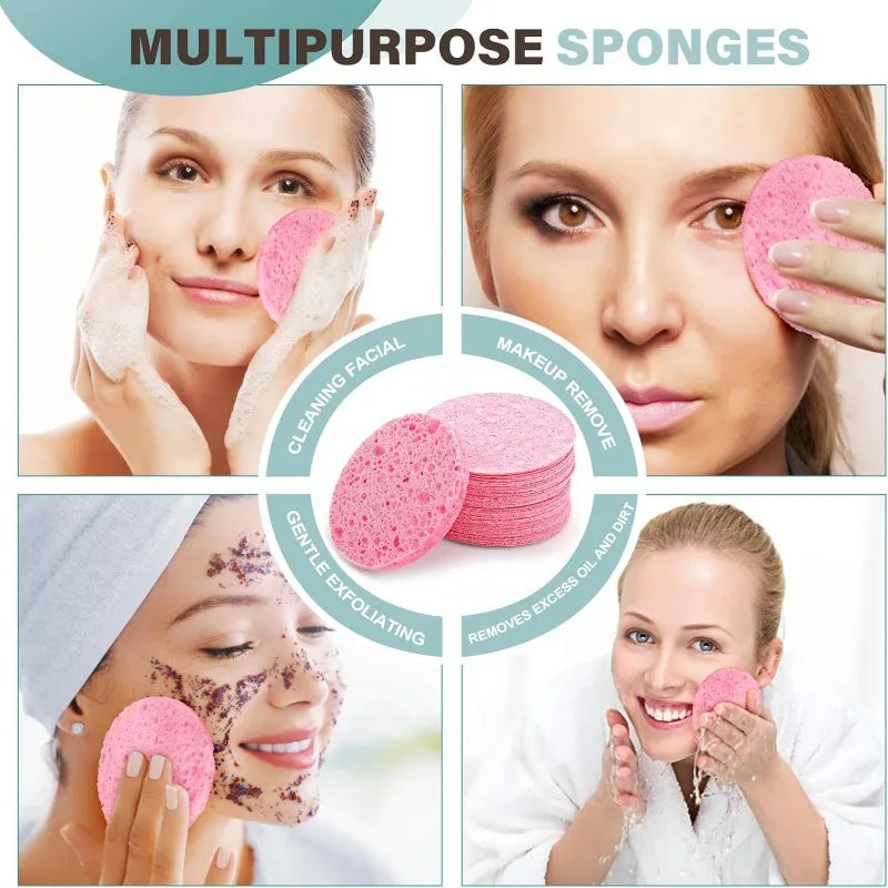 Compressed Wood Pulp Face Cleansing Sponge Puffs | 50–1000 PCS