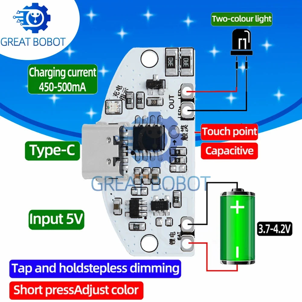 USB Type-C LED Touch Dimmer Module – 3-Gear Night Light Board