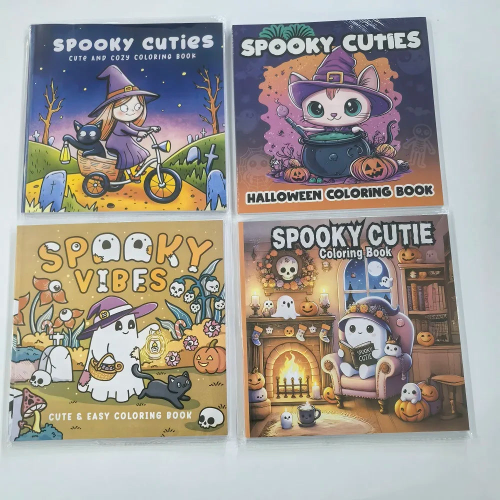 Halloween Spooky Cute Coloring Book Stress Relief Art Kids Adults