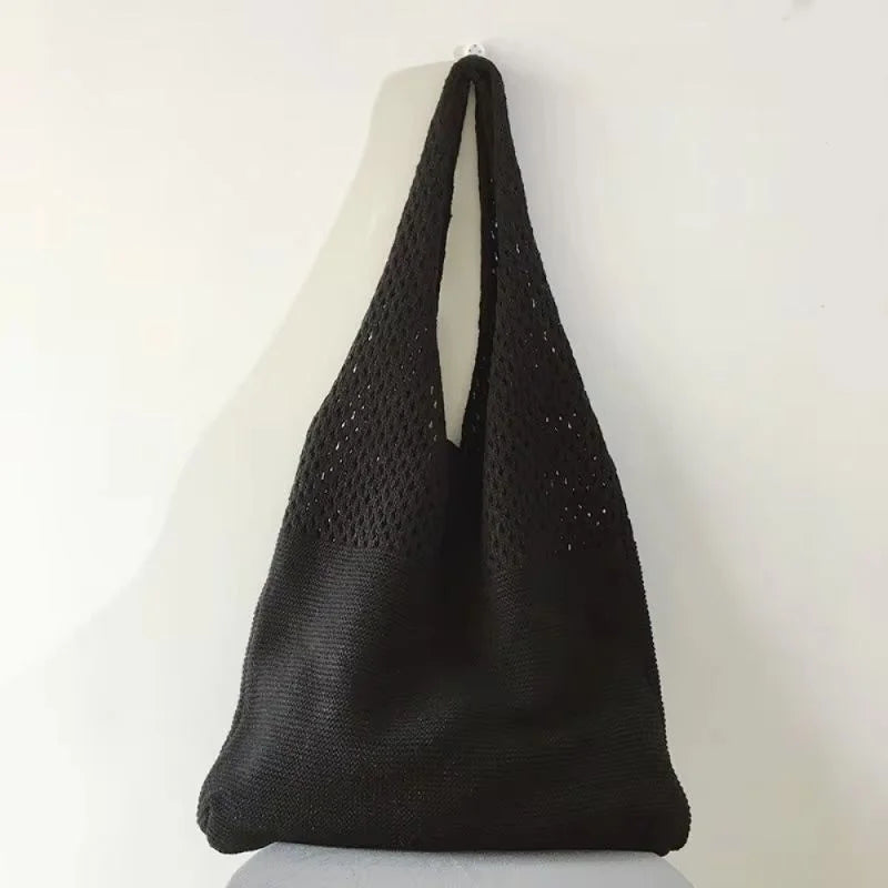 2026 Women's Knit Shoulder Bag Solid Polyester Large Capacity Casual